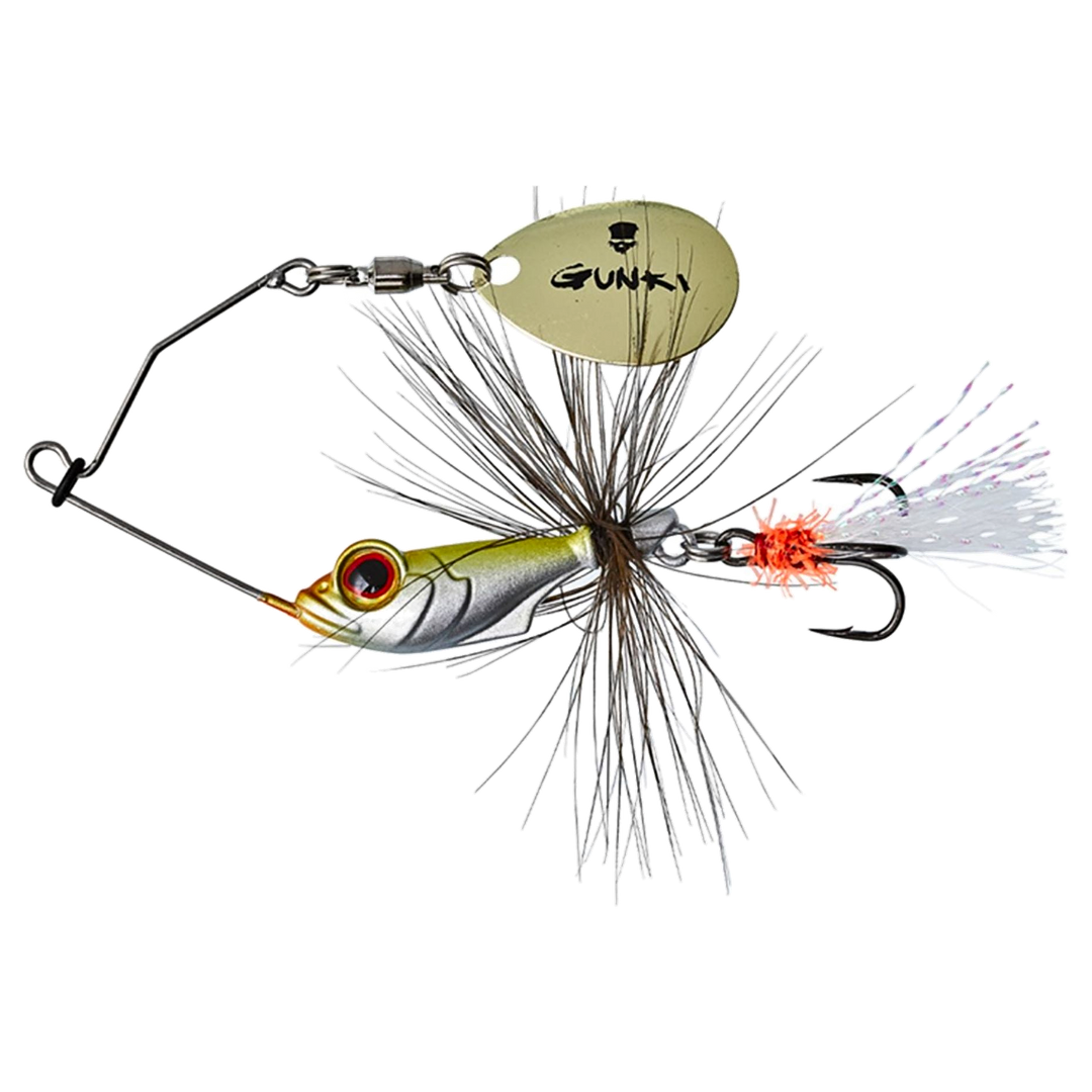 Gunki Alvin Fly Spinnerbait 5.6g UV Fry sivulta, pää vasemmalla