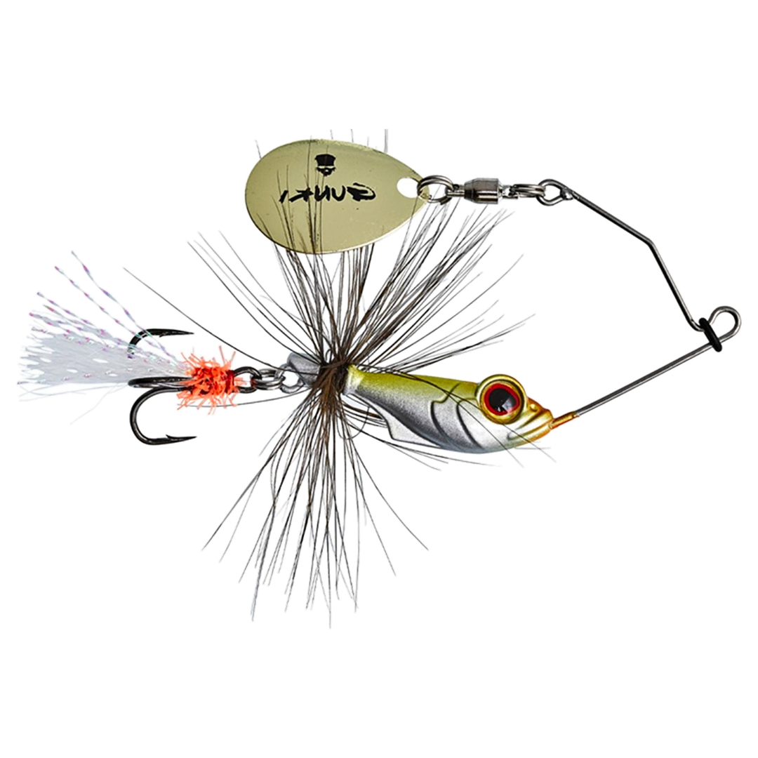 Gunki Alvin Fly Spinnerbait 5.6g UV Fry sivulta, pää oikealla