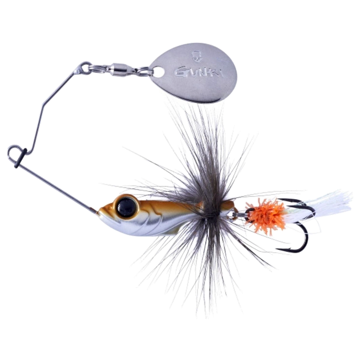 Gunki Alvin Fly Spinnerbait 5.6g White Fry sivulta, pää vasemmalla