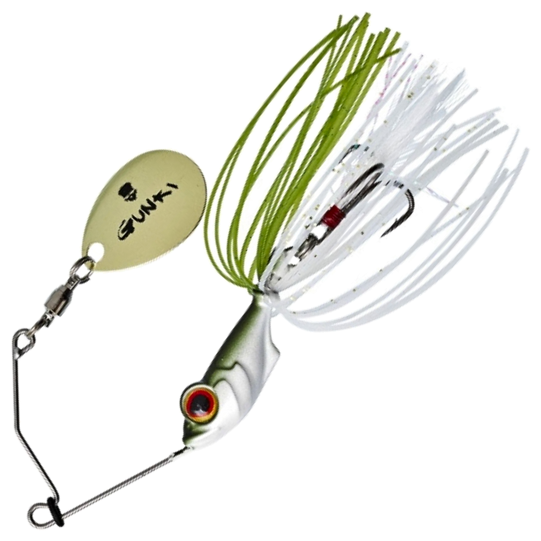 Gunki Alvin Spinnerbait 5,6g, väri AYU: vihreä selkä, valkoinen vatsa, vihreä ja valkoinen helma, kultainen lapa