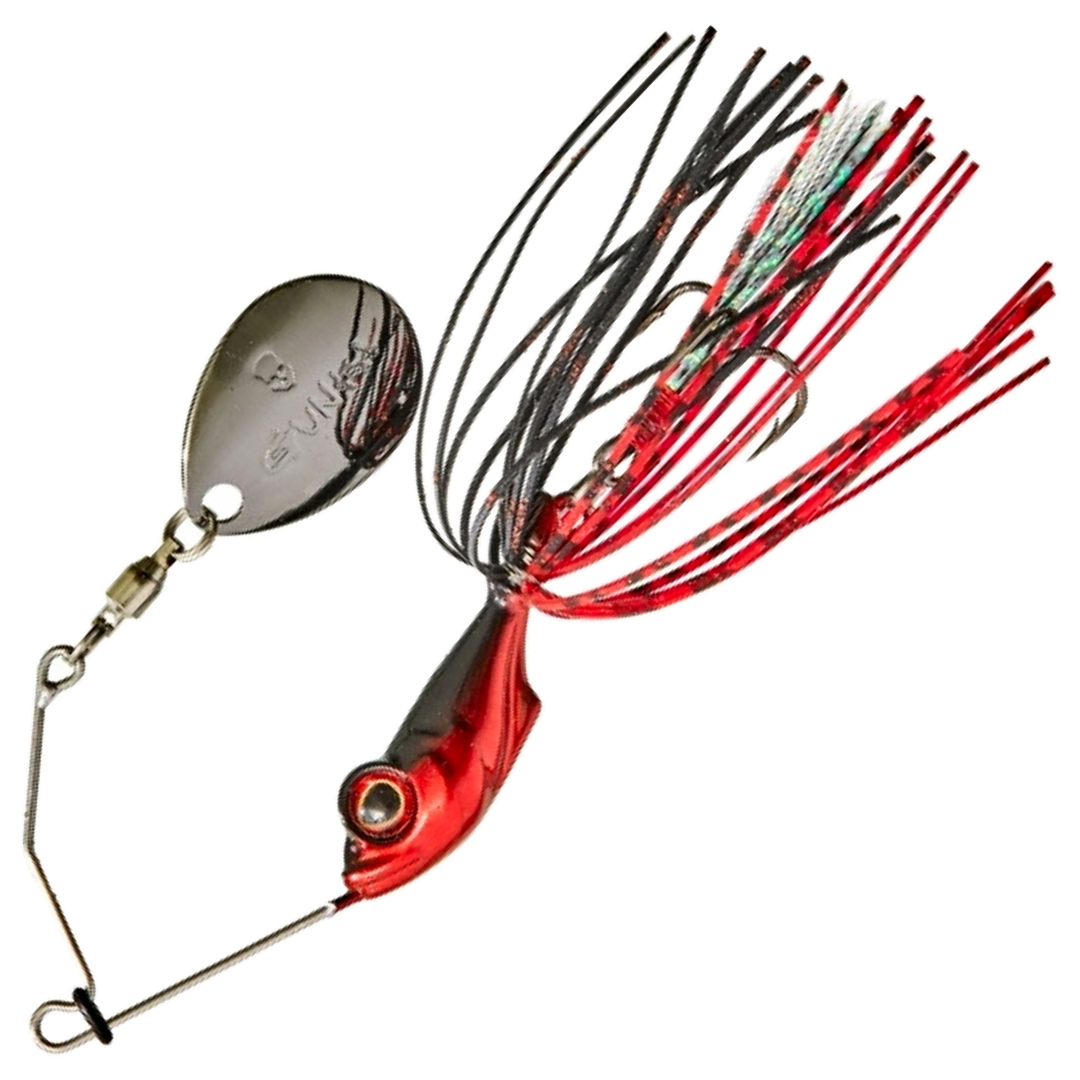 Gunki Alvin Spinnerbait 5,6g, väri Black &amp; Red: punainen pää, punainen ja musta helma, tumma lapa