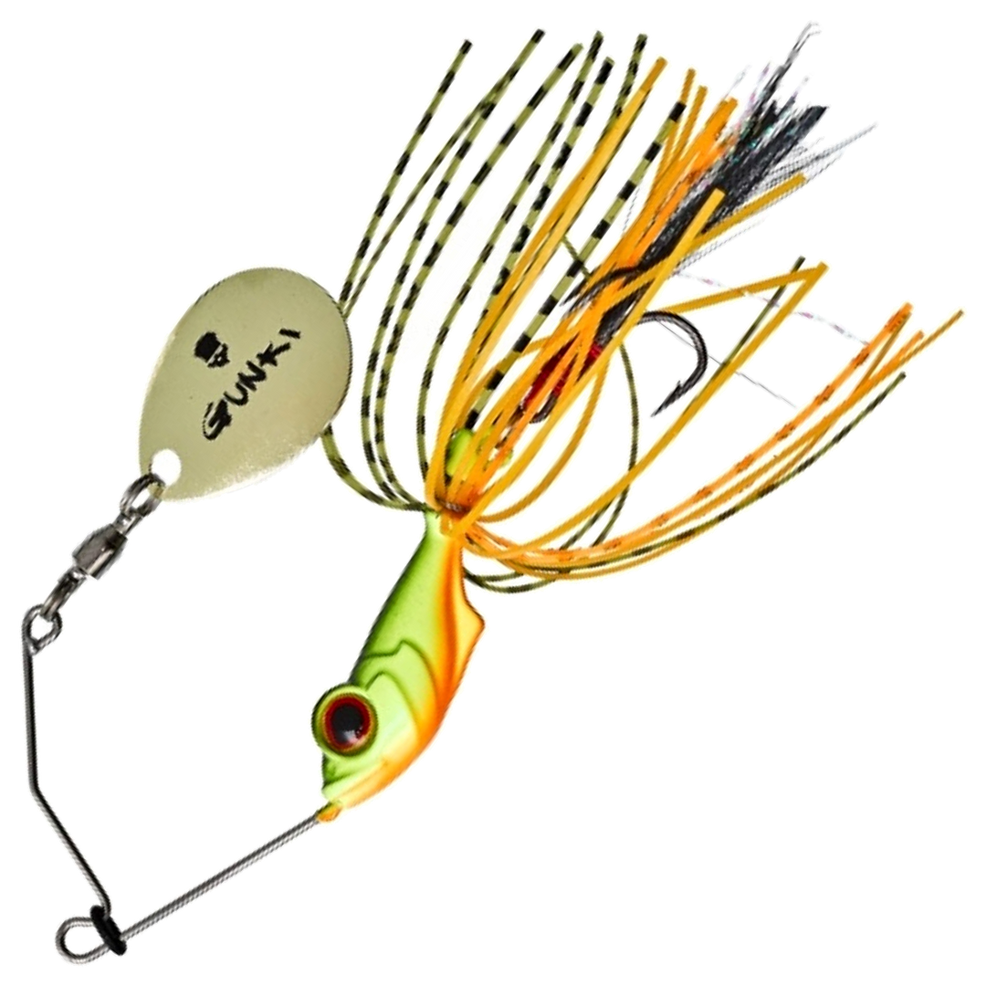Gunki Alvin Spinnerbait 5,6g, väri Fire Perch: vihreä selkä, oranssi vatsa, oranssi ja musta helma, kultainen lapa