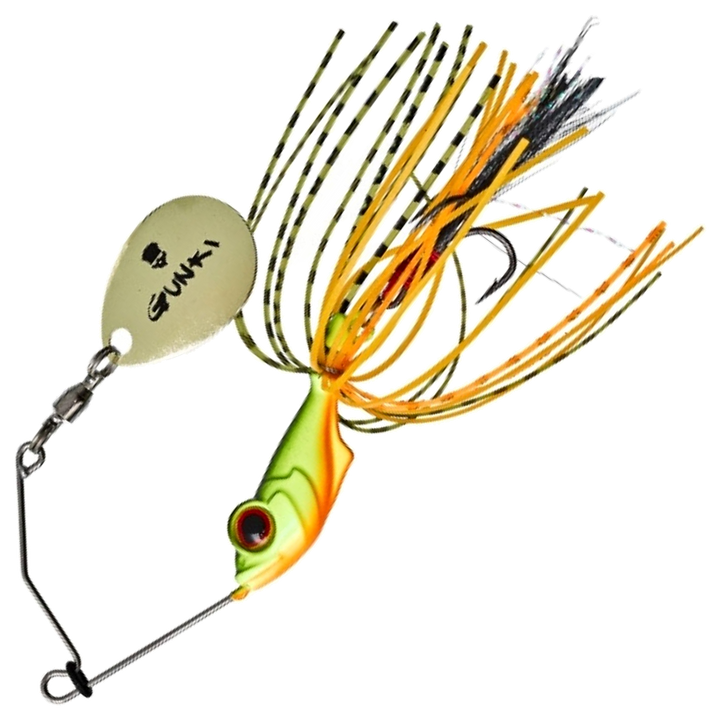 Gunki Alvin Spinnerbait 5,6g, väri Fire Perch: vihreä selkä, oranssi vatsa, oranssi ja musta helma, kultainen lapa