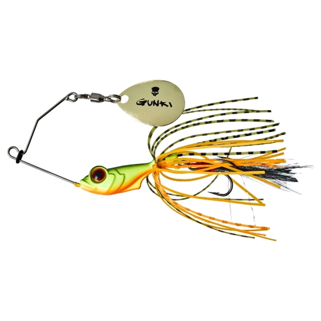 Gunki Alvin Spinnerbait 5,6g Fire Perch sivulta, pää vasemmalla