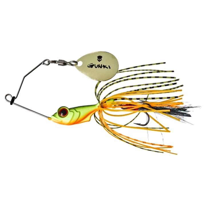Gunki Alvin Spinnerbait 5,6g Fire Perch sivulta, pää vasemmalla