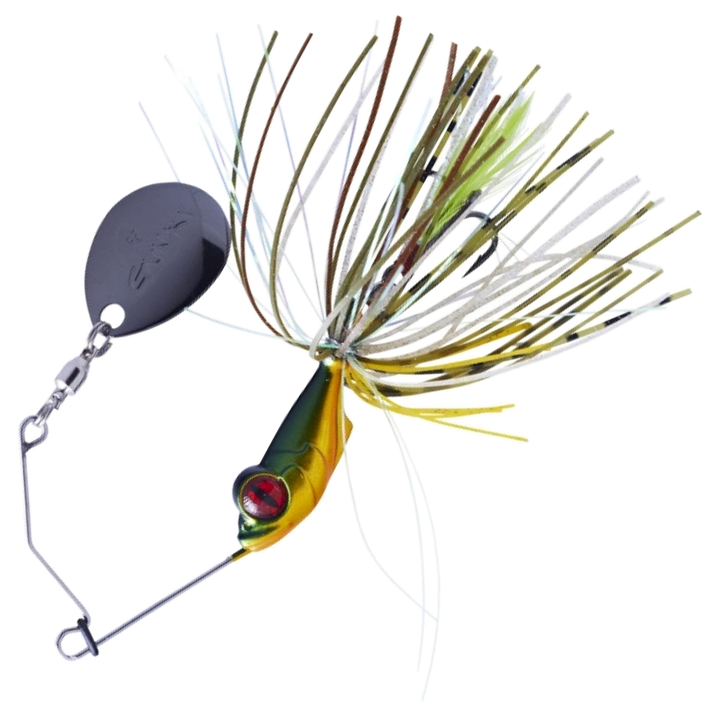 Gunki Alvin Spinnerbait 5,6g, väri Gold Perch: vihreä selkä, kultainen kylki, vihertävä helma ja tumma lapa