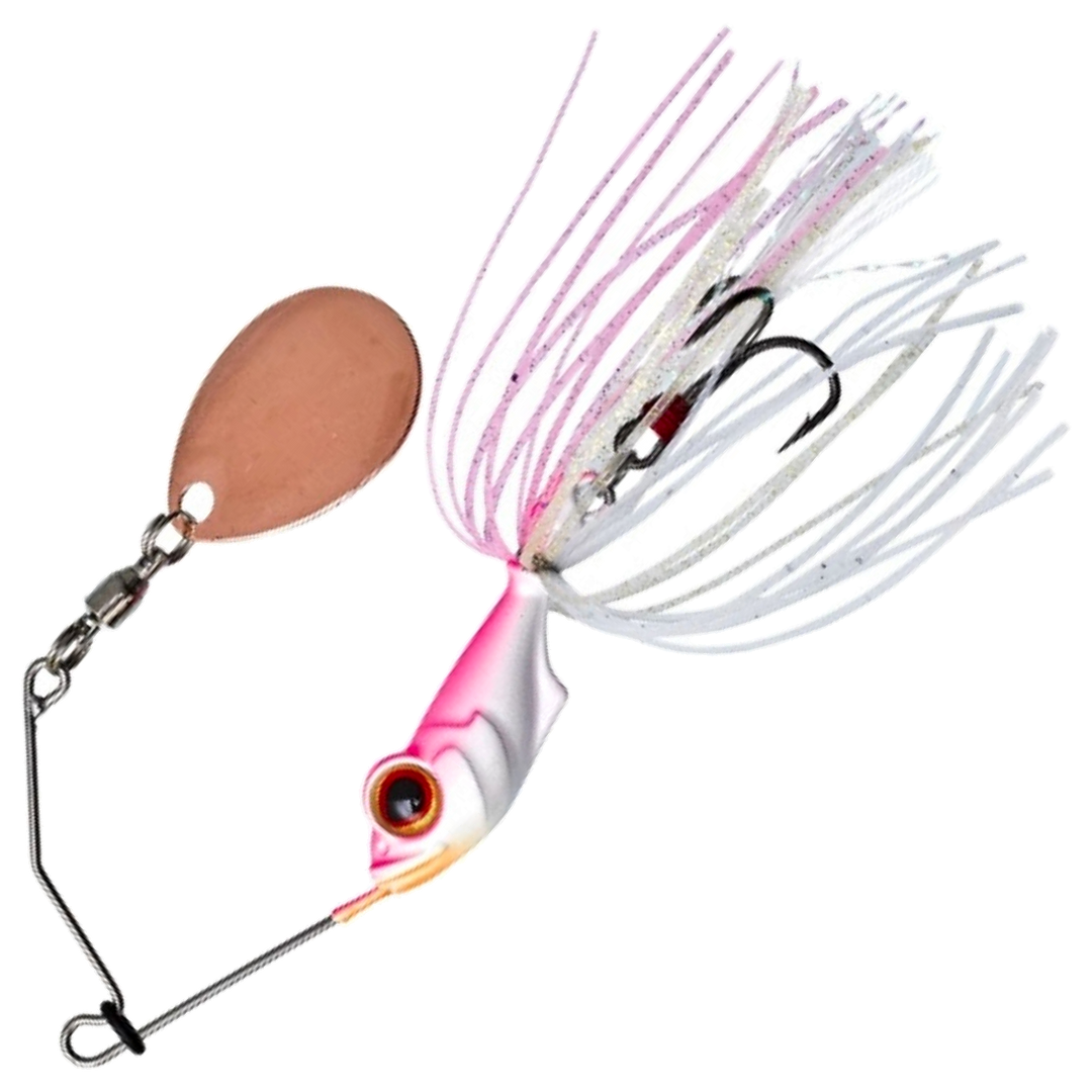 Gunki Alvin Spinnerbait 5,6g, väri Pink Shiner: pinkki pää, pinkki ja valkoinen helma, kuparinen lapa