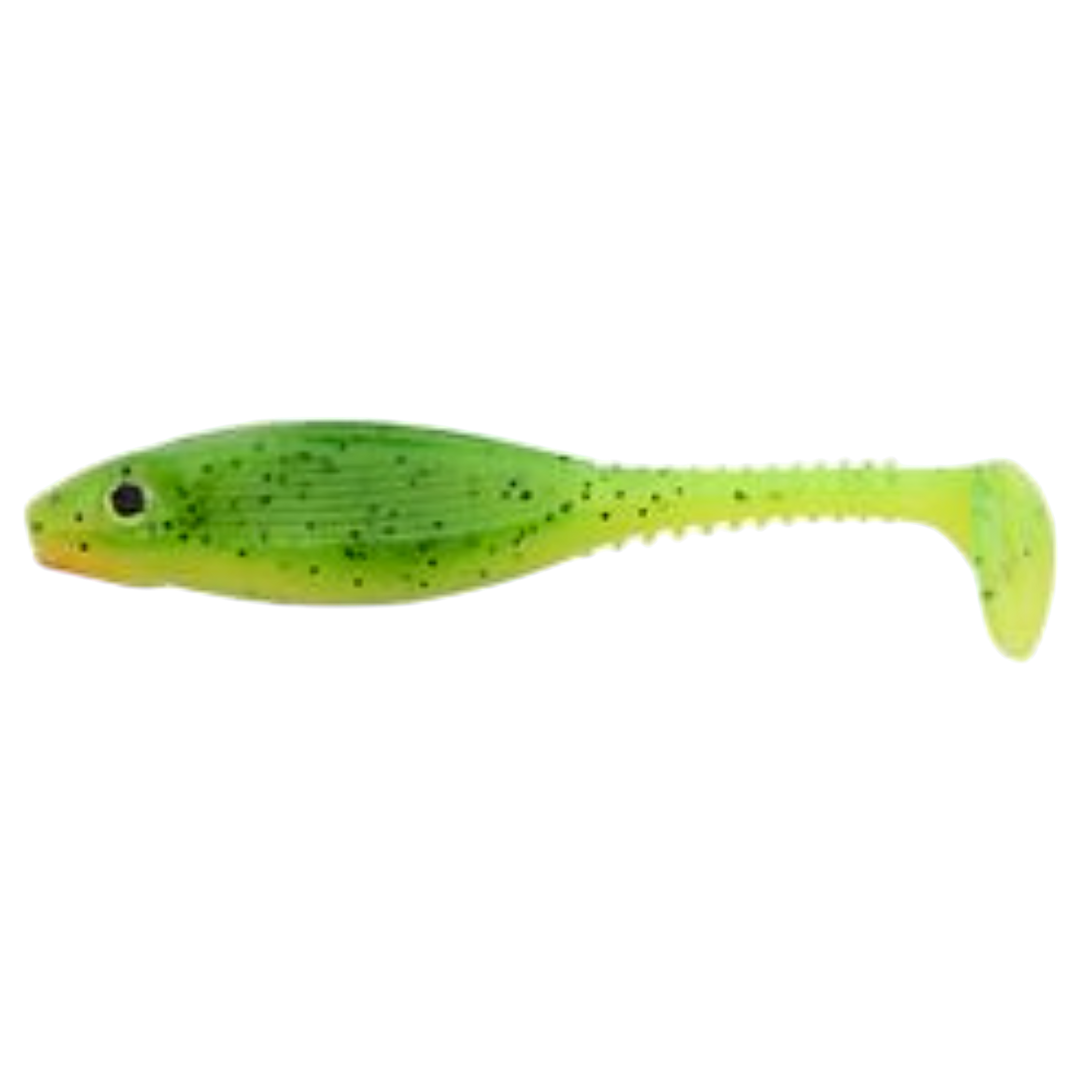 Gunki Grubby Shad Jigi 6cm Firetiger sivulta, pää vasemmalla
