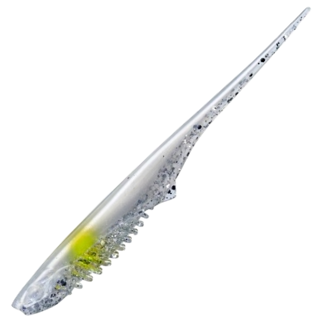 Gunki Mosquito Jigi 11cm, väri Crystal White: valkoinen selkä, kirkas hileinen kylki ja keltainen täplä