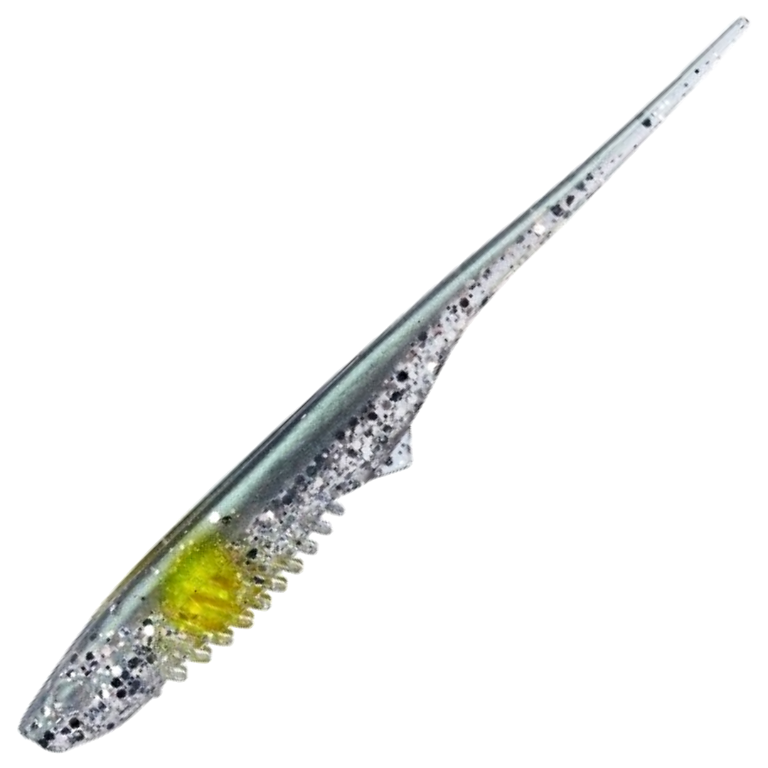 Gunki Mosquito Jigi 11cm, väri Green Shiner Yellow Dot: harmaanvihreä selkä, kirkas hileinen kylki ja keltainen täplä
