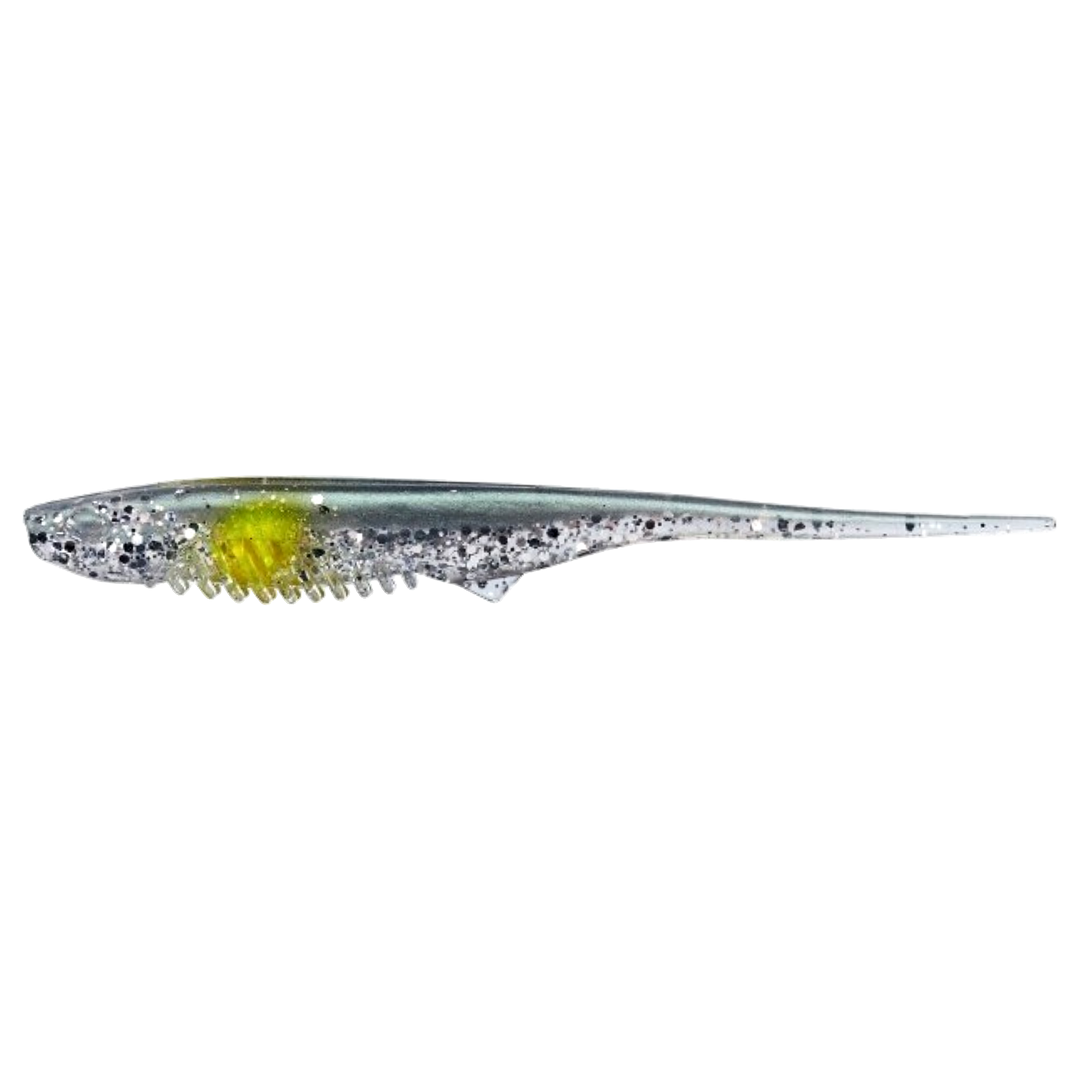 Gunki Mosquito Jigi 11cm Green Shiner Yellow Dot sivulta, pää vasemmalla