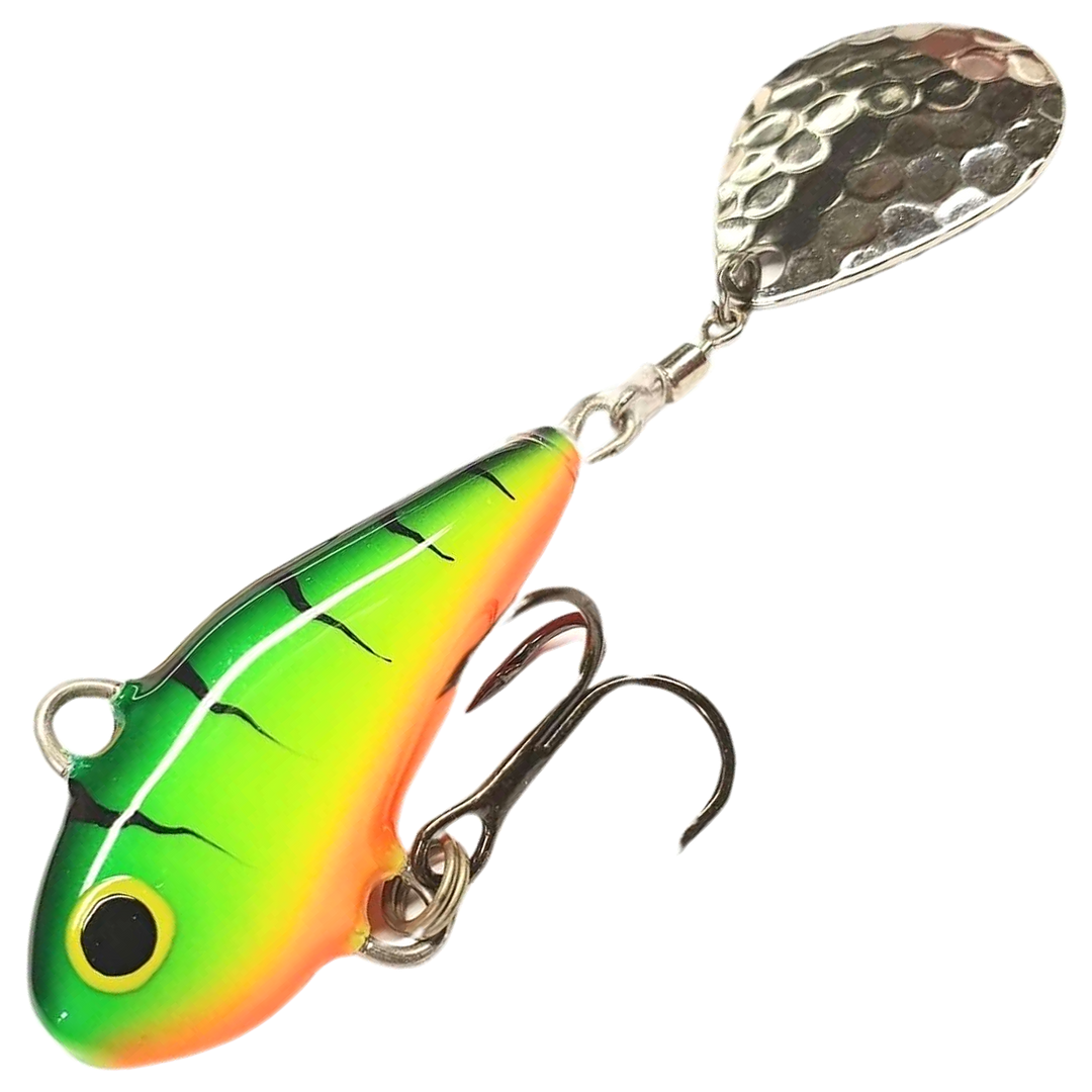 Halme Spintail 35mm 13g, väri 041 Firetiger: vihreä selkä, mustat raidat, keltainen kylki ja hopeinen lippa