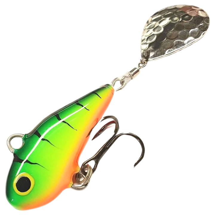 Halme Spintail 35mm 13g, väri 041 Firetiger: vihreä selkä, mustat raidat, keltainen kylki ja hopeinen lippa