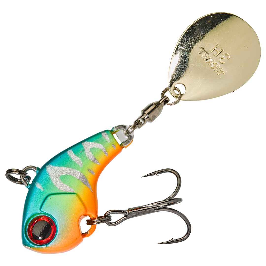 Illex Deracoup Spintail 21g 3.2cm, väri Aotora: turkoosi selkä, valkoiset raidat, oranssi vatsa ja kultainen lippa