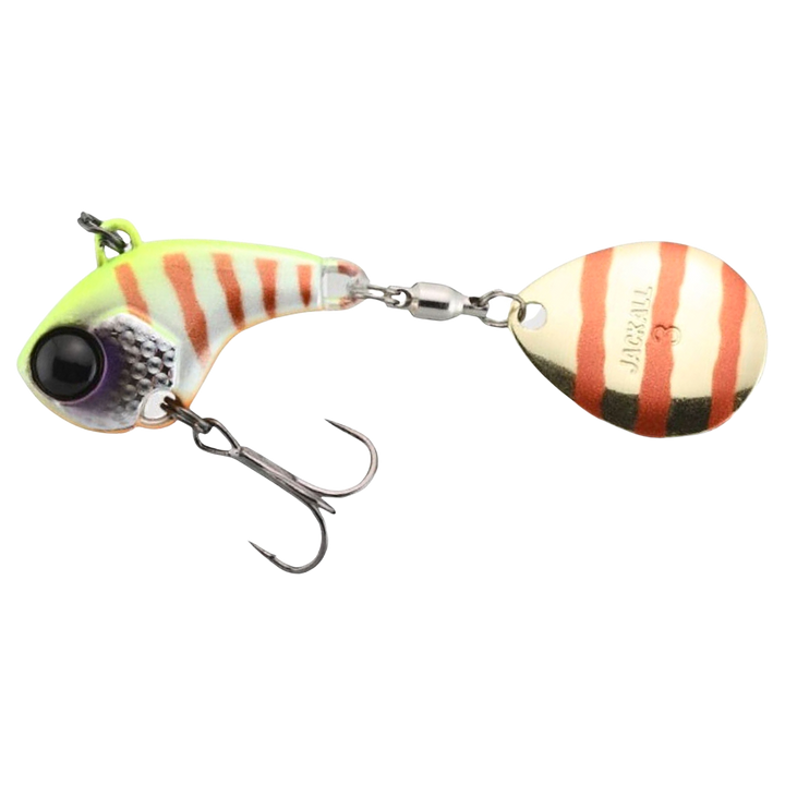 Jackall Deracoup Spintail 10.5g Chartreuse Back Bluegill Stripe sivulta, pää vasemmalla