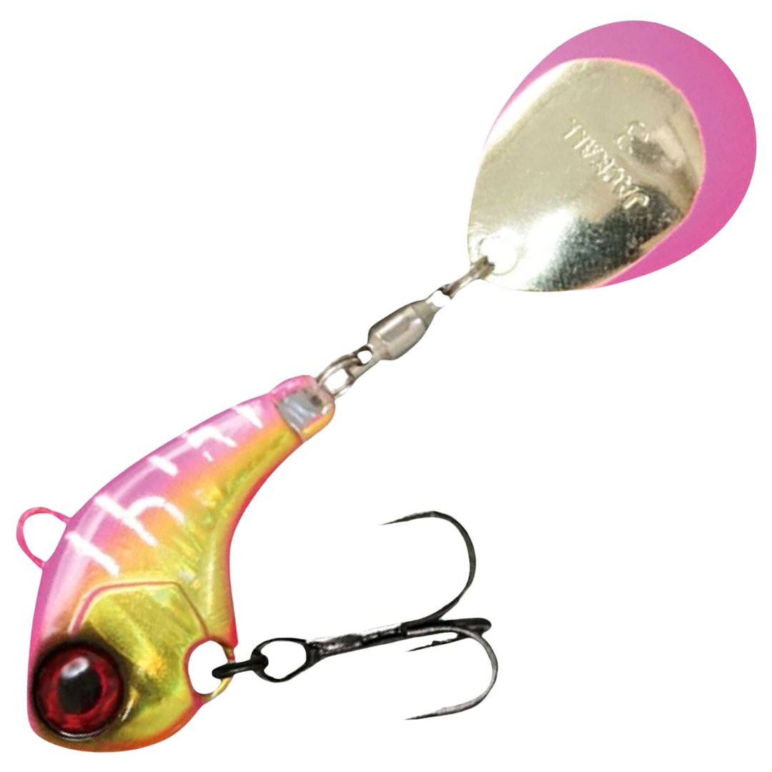 Jackall Deracoup Spintail 10.5g, väri HL Pink Gold: pinkki runko, kultainen kylki ja kultainen lippa pinkillä reunalla