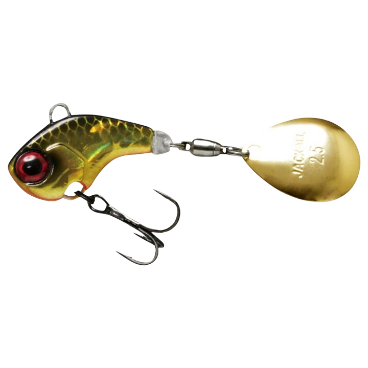Jackall Deracoup Spintail 10.5g Lit HL Gold&amp;Black sivulta, pää vasemmalla