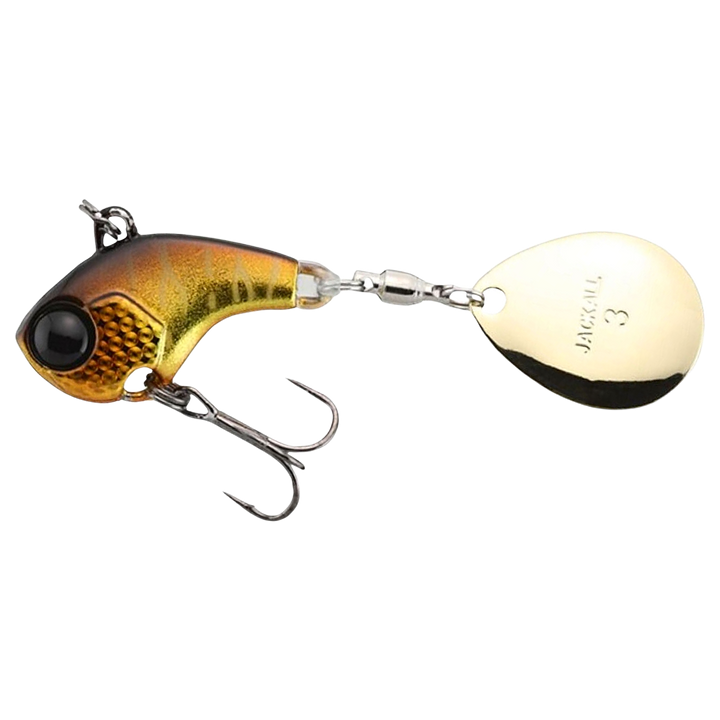 Jackall Deracoup Spintail 10.5g Silver Powder Gold&amp;Black sivulta, pää vasemmalla