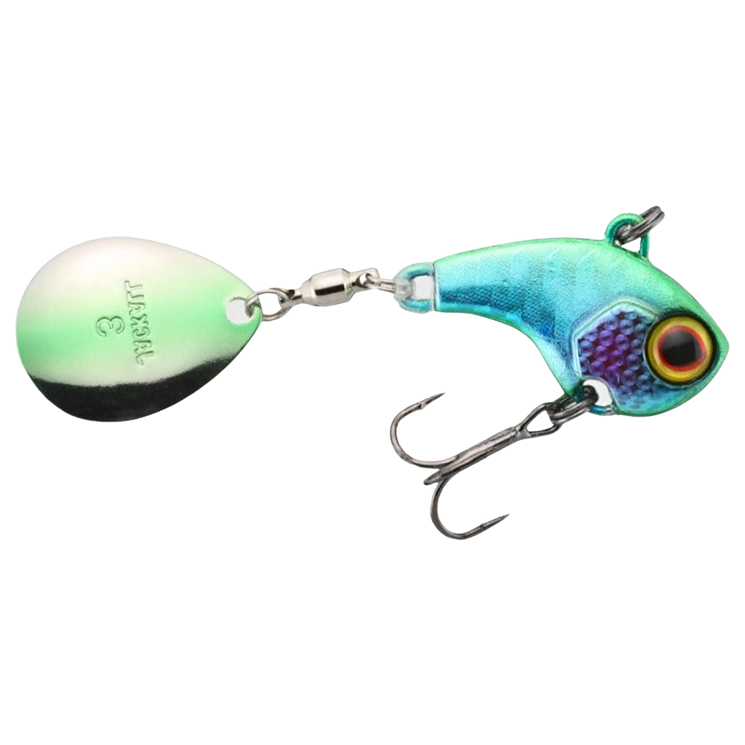 Jackall Deracoup Spintail 14g Lime Luminous sivulta, pää oikealla