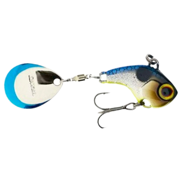 Jackall Deracoup Spintail 14g Lit Devils Clear sivulta, pää oikealla