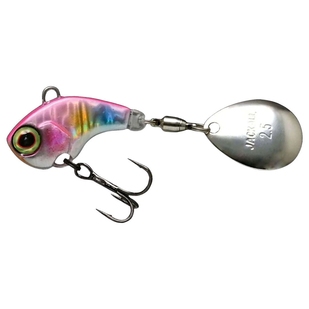 Jackall Deracoup Spintail 14g Lit HL Cotton Candy sivulta, pää vasemmalla