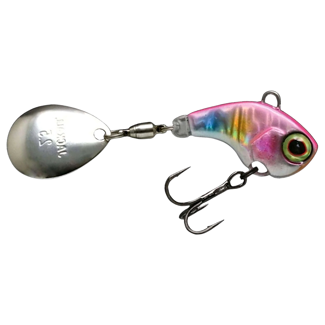 Jackall Deracoup Spintail 14g Lit HL Cotton Candy sivulta, pää oikealla