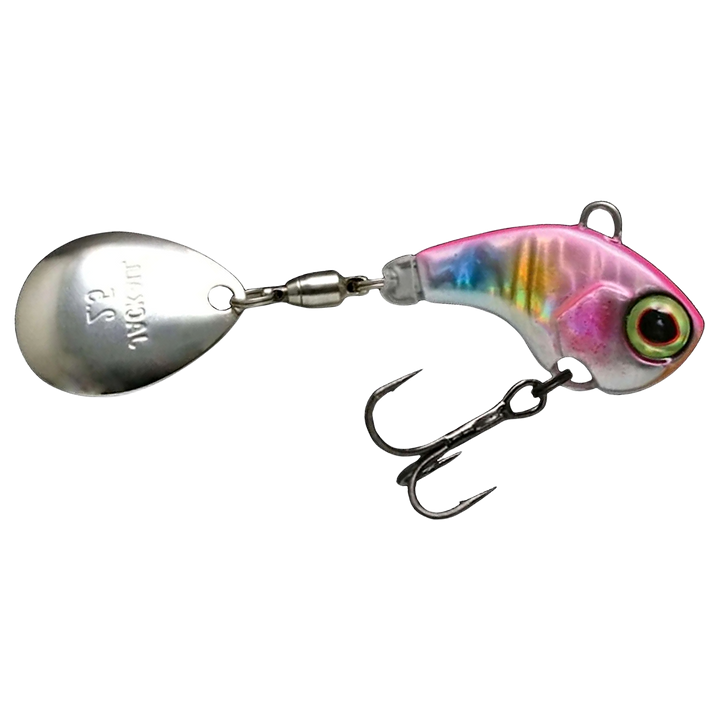 Jackall Deracoup Spintail 14g Lit HL Cotton Candy sivulta, pää oikealla