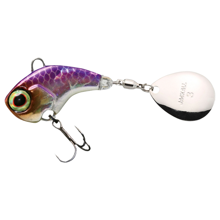 Jackall Deracoup Spintail 14g LIT HL Kirari Wakasagi sivulta, pää vasemmalla
