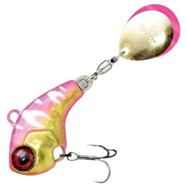 Jackall Deracoup Spintail 14g, väri Momotora: pinkki selkä, kultainen kylki ja kultainen lippa pinkillä reunalla