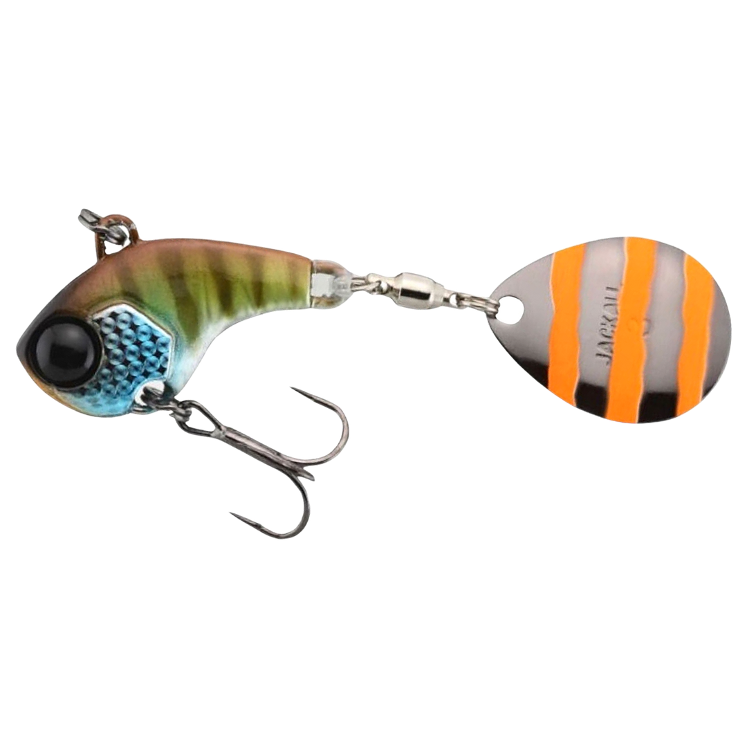 Jackall Deracoup Spintail 7g Bluegill Stripe sivulta, pää vasemmalla