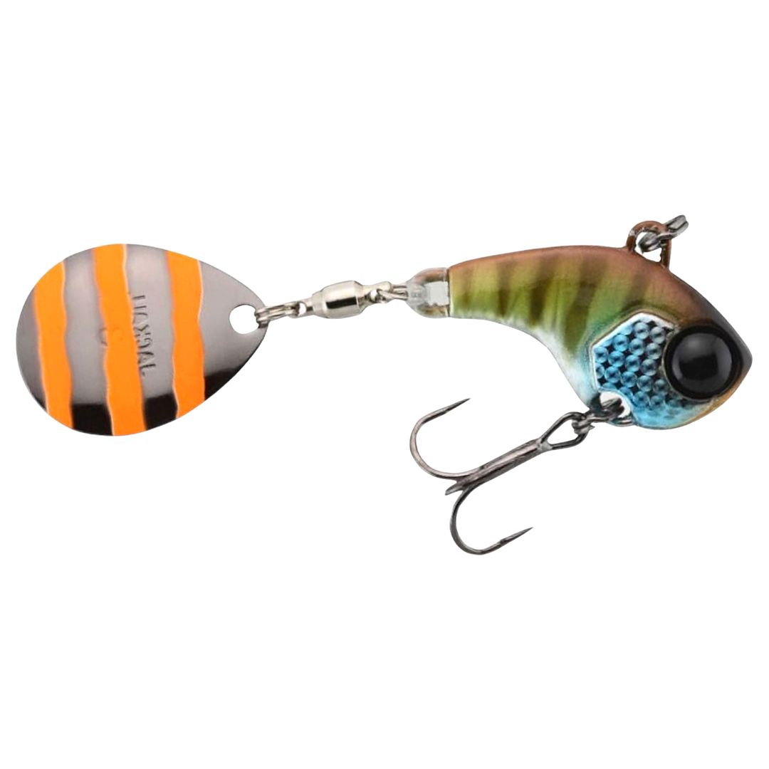 Jackall Deracoup Spintail 7g Bluegill Stripe sivulta, pää oikealla