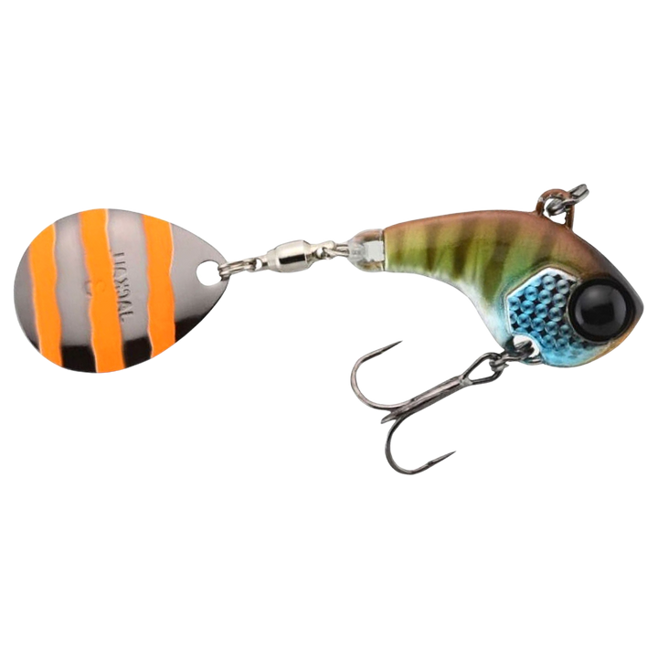 Jackall Deracoup Spintail 7g Bluegill Stripe sivulta, pää oikealla