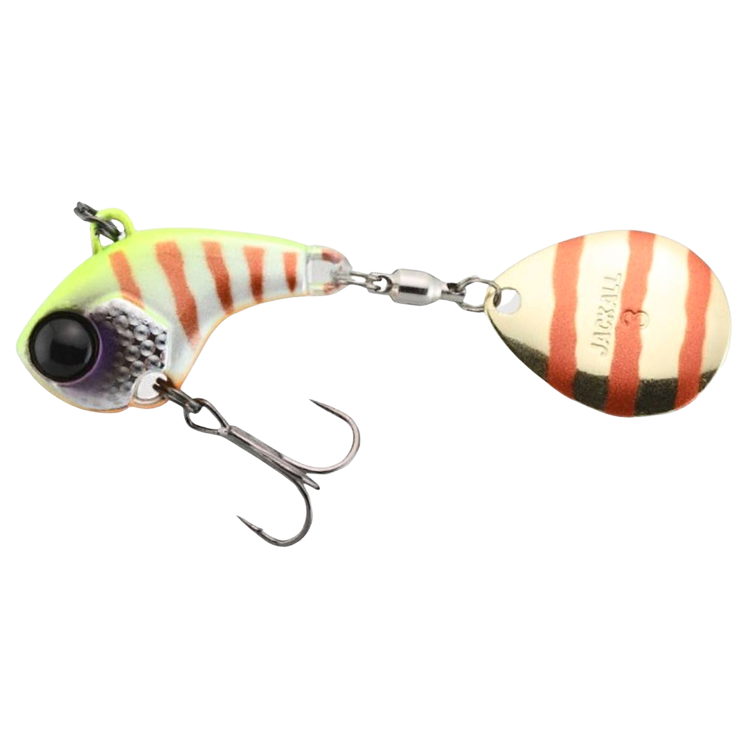 Jackall Deracoup Spintail 7g Chart Back Bluegill Stripe sivulta, pää vasemmalla