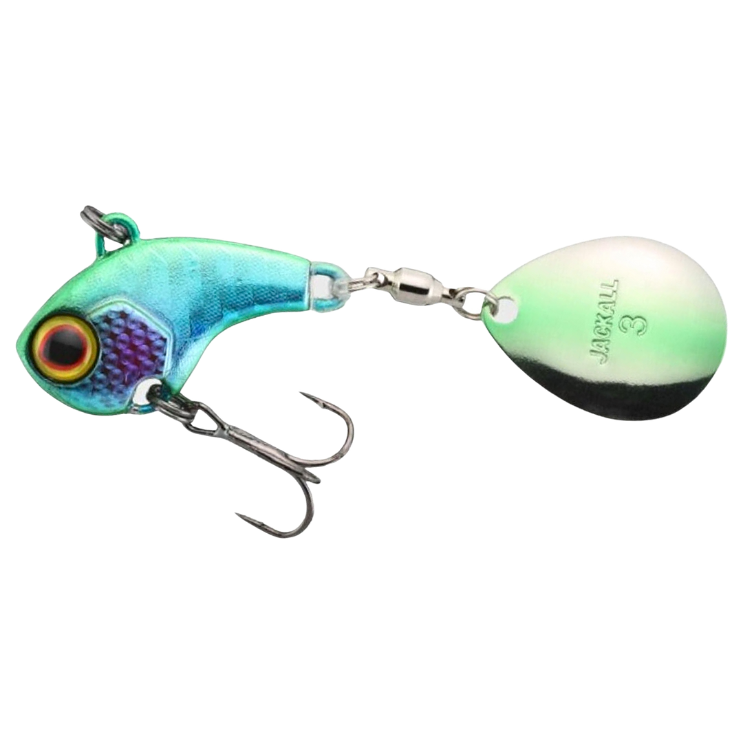 Jackall Deracoup Spintail 7g Lime Luminous sivulta, pää vasemmalla