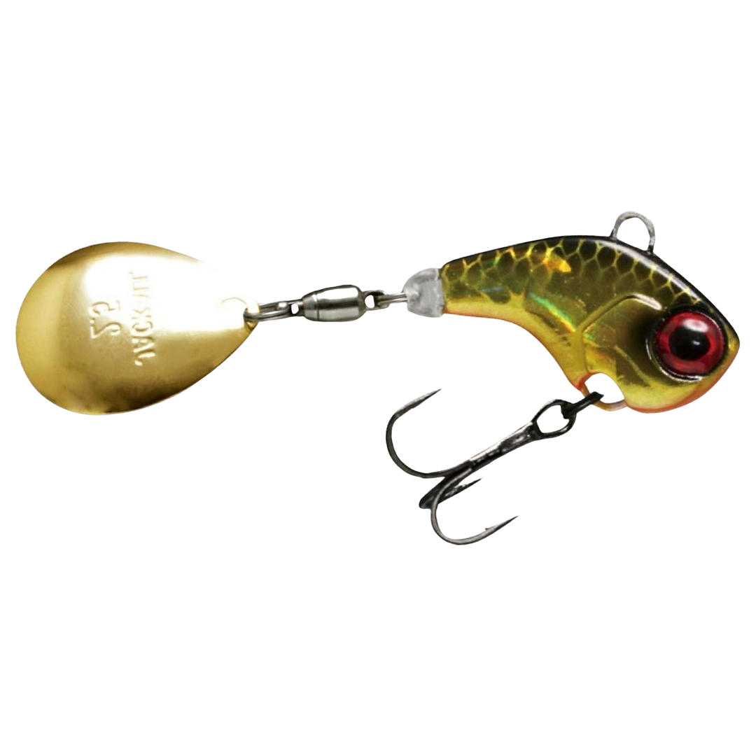 Jackall Deracoup Spintail 7g Lit Hl Gold &amp; Black sivulta, pää oikealla