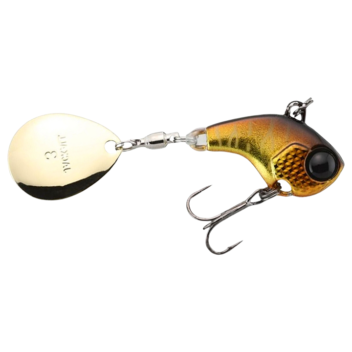 Jackall Deracoup Spintail 7g Silver Powder Gold &amp; Black sivulta, pää oikealla