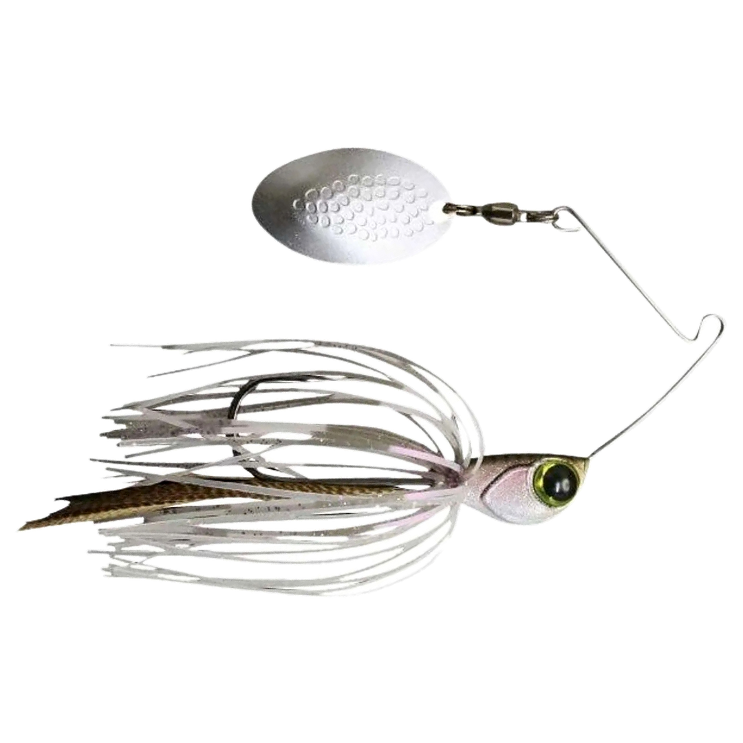 Jackall Deraspin Spinnerbait 7g Baby Wakasagi sivulta, pää oikealla