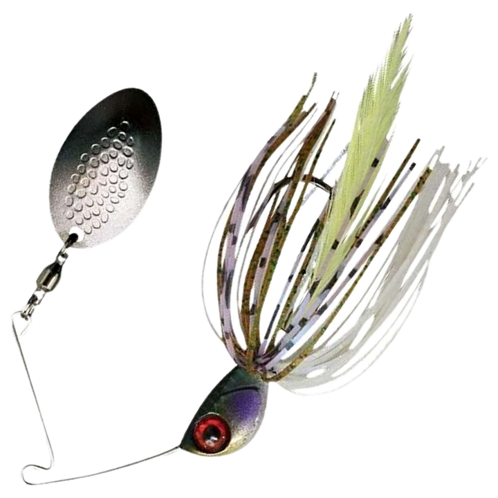 Jackall Deraspin Spinnerbait 7g, väri Bluegill: tumma pää, violetti ja vihreä helma, hopeinen lapa