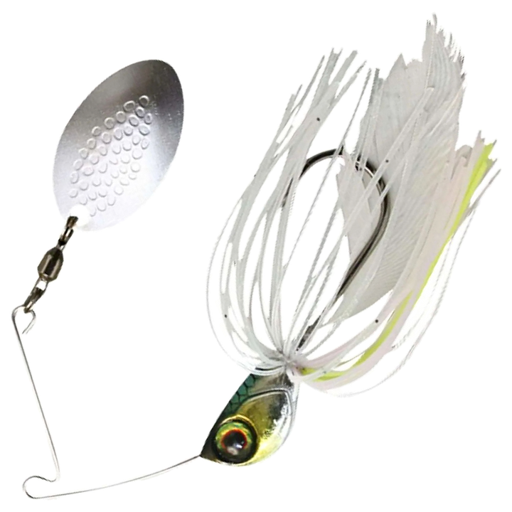 Jackall Deraspin Spinnerbait 7g, väri Devils Clear Ver.2: vihreä ja kultainen pää, valkoinen helma ja hopeinen lapa