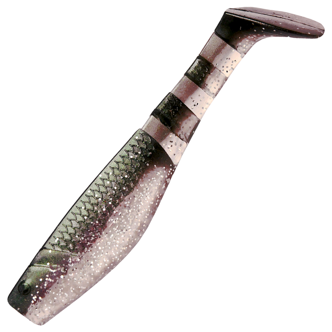 K.P Baits Original Shad Jigi 2.5", väri 046: tumma selkä, hopeanharmaa kylki ja mustat raidat