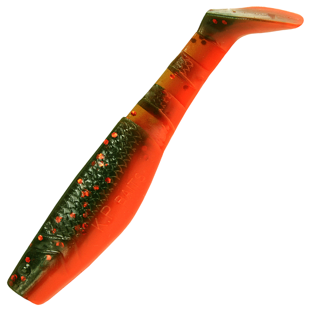 K.P Baits Original Shad Jigi 2.5", väri 052: tummanvihreä selkä ja oranssi vatsa