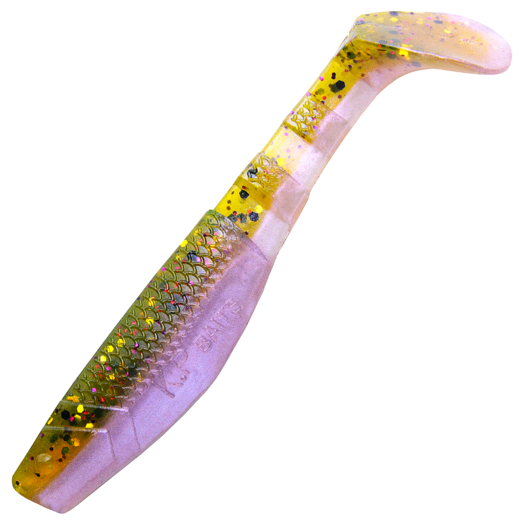 K.P Baits Original Shad Jigi 2.5", väri 083: ruskea selkä ja vaaleanvioletti vatsa
