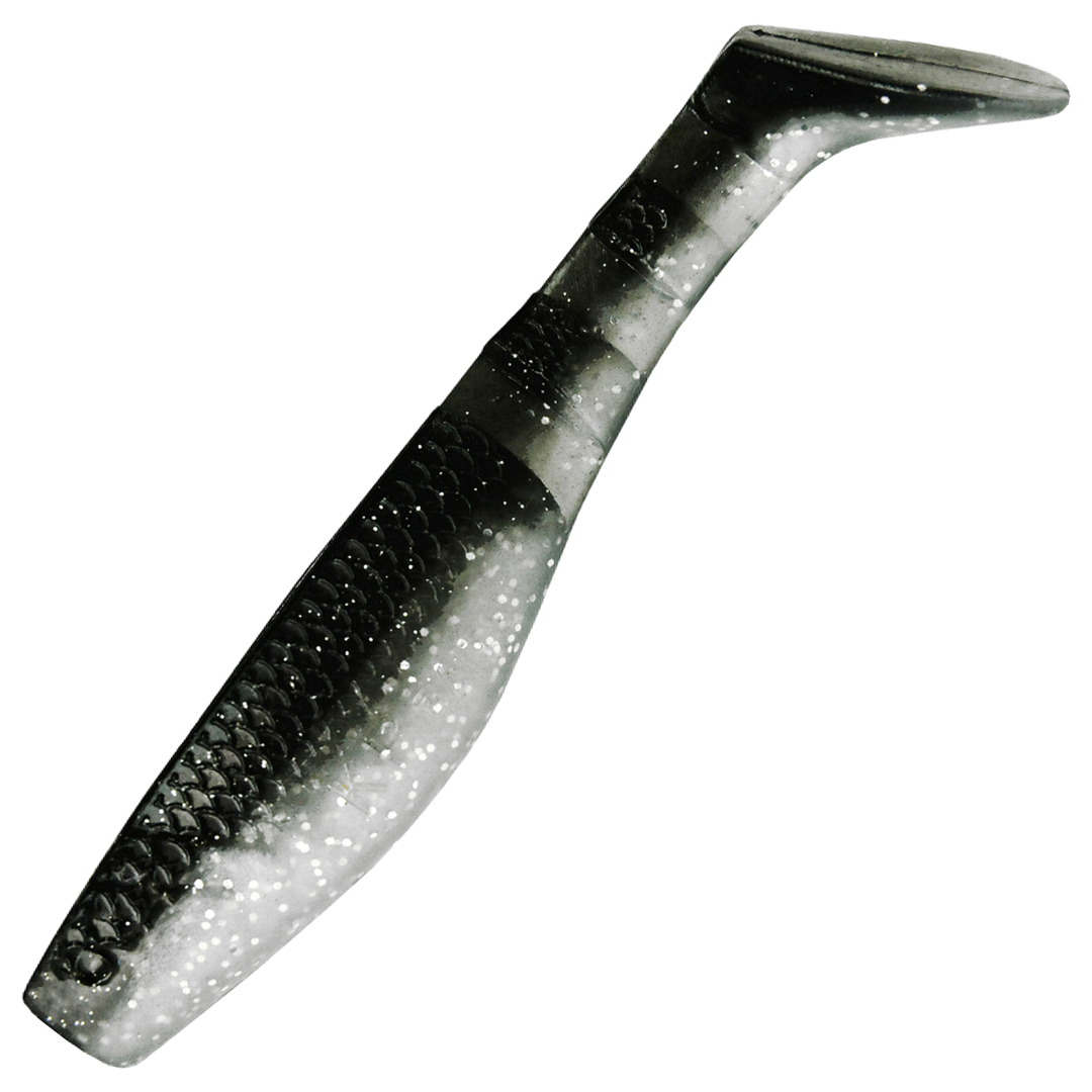 K.P Baits Original Shad Jigi 2", väri 021: musta selkä, hopeanvalkoinen kylki ja musta pyrstö