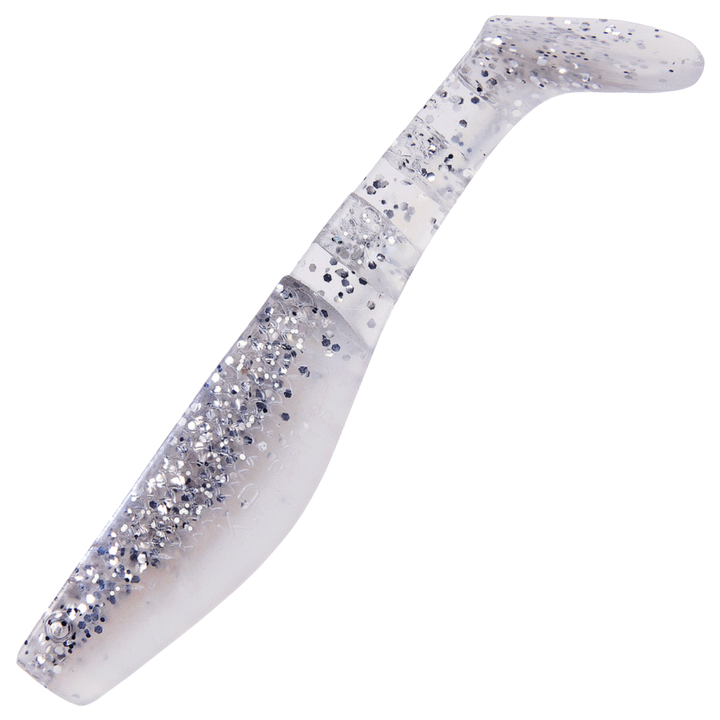 K.P Baits Original Shad Jigi 2", väri 203: läpikuultava valkoinen runko ja hopeiset hileet