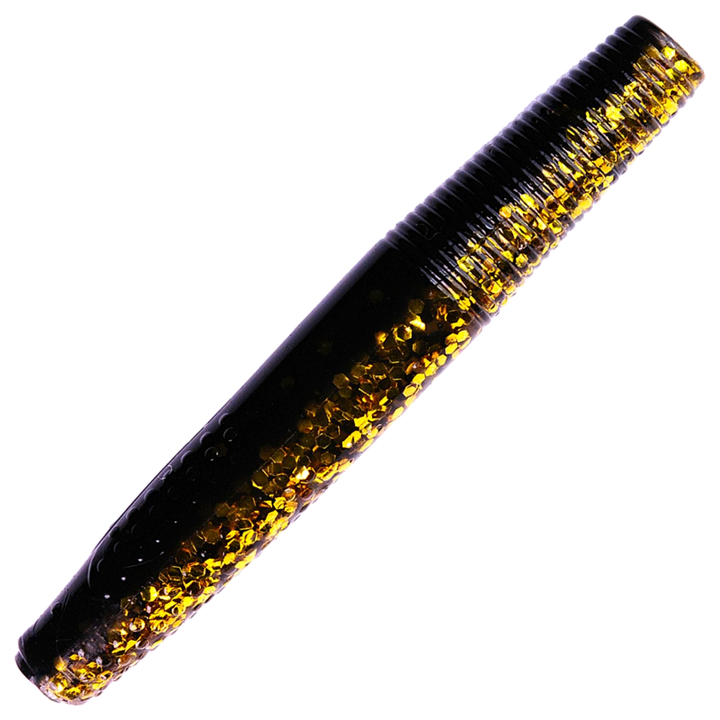 K.P Baits Stick Worm Jigi 2.75", väri 028: musta selkä ja kultahileet