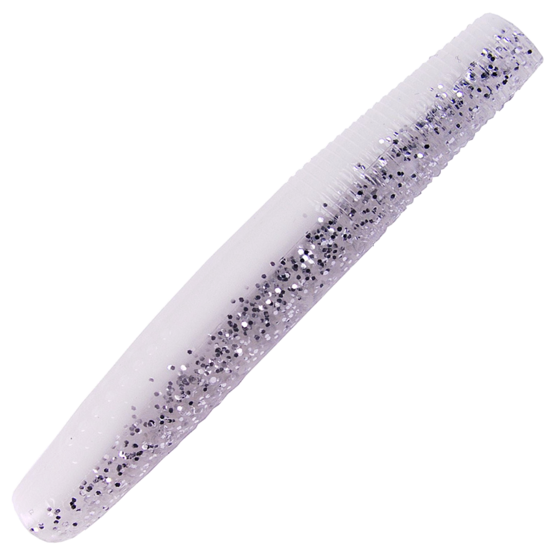 K.P Baits Stick Worm Jigi 2.75", väri 040: läpikuultava valkoinen runko ja hopeiset hileet