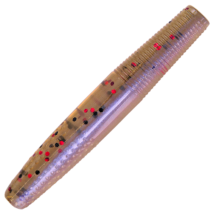 K.P Baits Stick Worm Jigi 2.75", väri 167: läpikuultava ruskea runko sekä punaiset ja mustat hileet