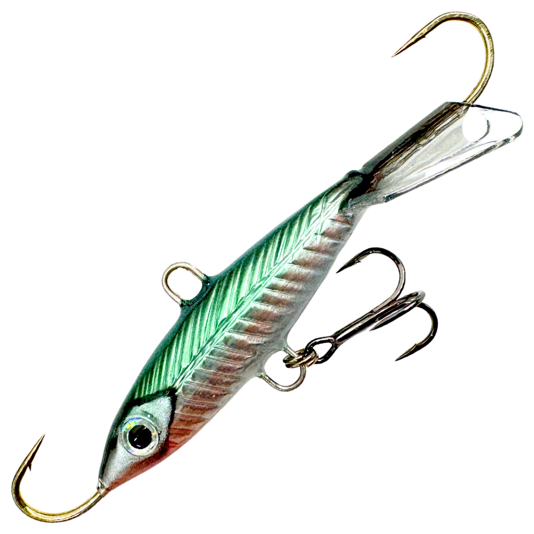 Kalapele Nulikka Keponen tasapainopilkki 85mm 13g, väri Green Pearl Muikku F131: vihreä selkä, hopeinen foliokylki