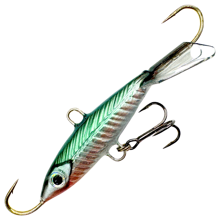 Kalapele Nulikka Keponen tasapainopilkki 85mm 13g, väri Green Pearl Muikku F131: vihreä selkä, hopeinen foliokylki