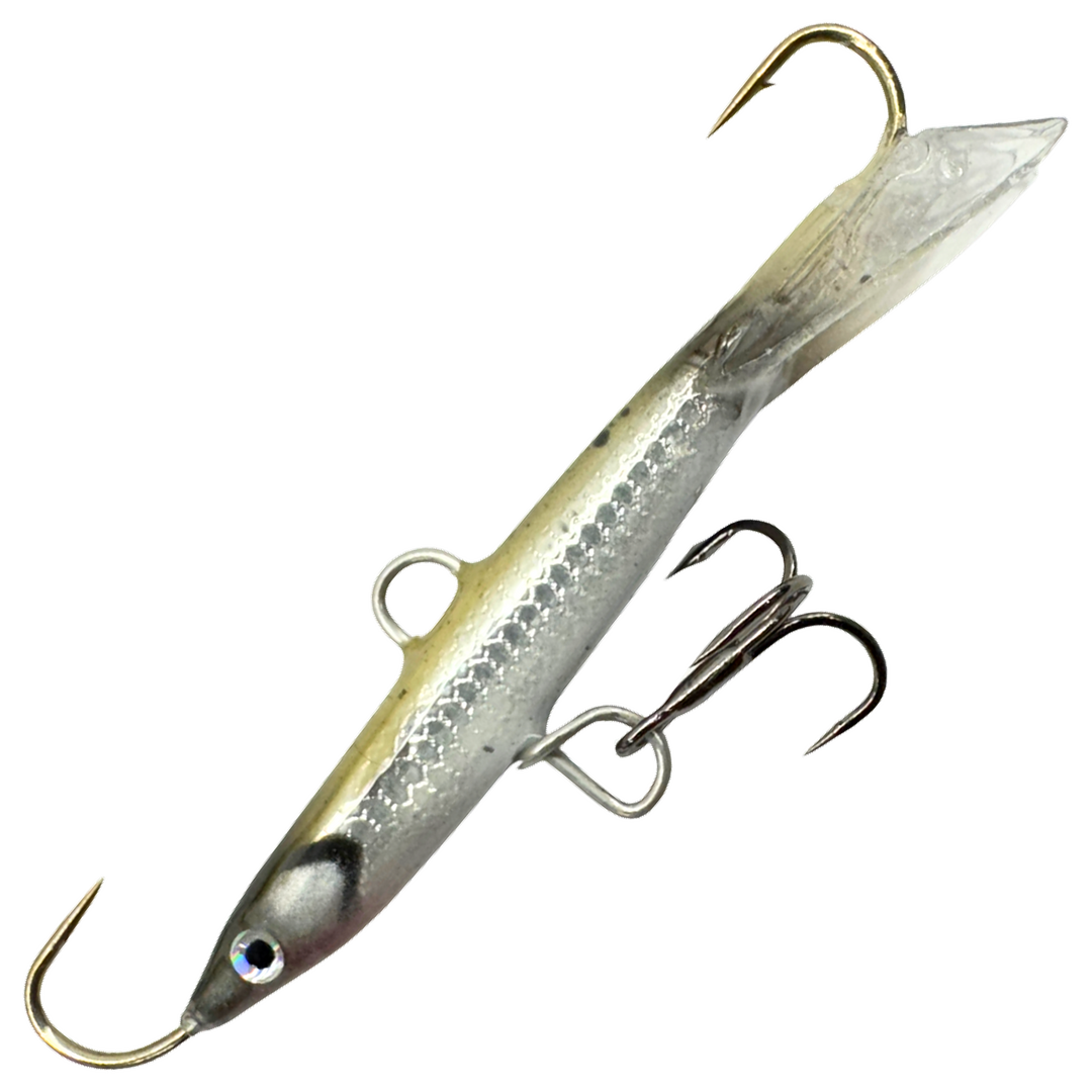 Kalapele Pikku Kesseli tasapainopilkki 60mm 8g, väri F102: kellertävä selkä, hopeinen kylki, mustat pilkut, kirkas pyrstö